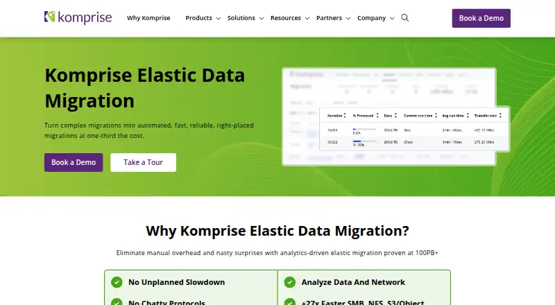Komprise Elastic Data Migration's website