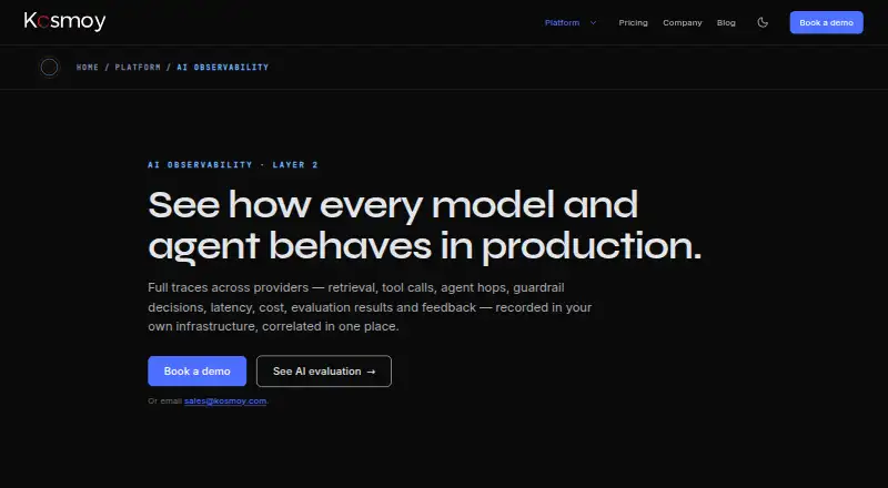 The Kosmoy AI Observability homepage