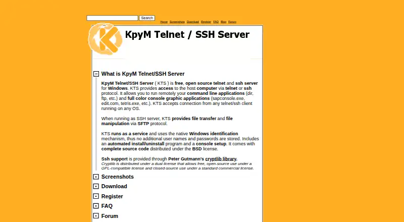KpyM Telnet/SSH Server's website