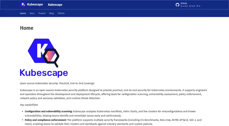 The Kubescape homepage