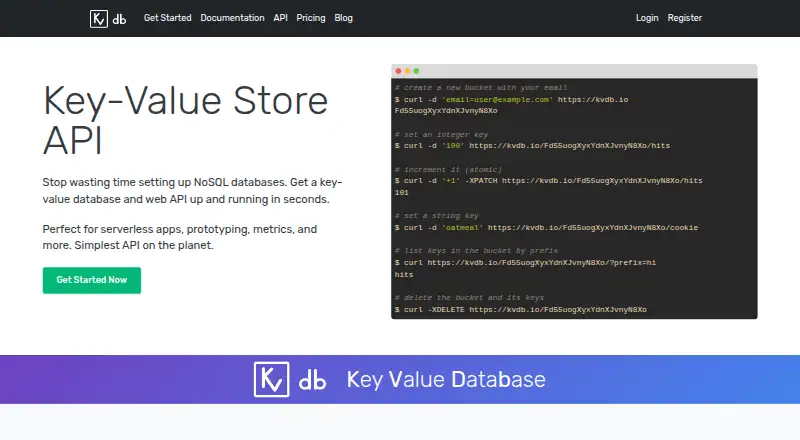 The KVdb.io homepage
