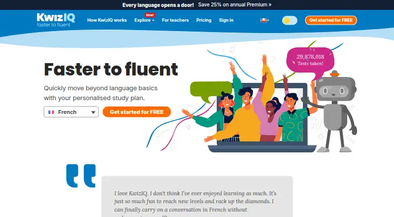 The Kwiziq homepage