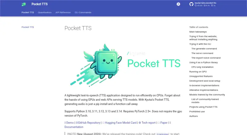The Pocket TTS homepage