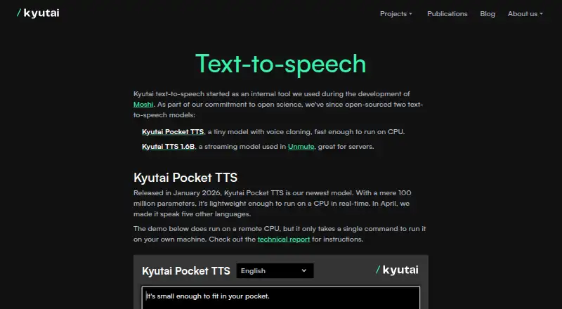 Kyutai TTS's website