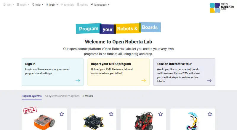 Open Roberta Lab's website