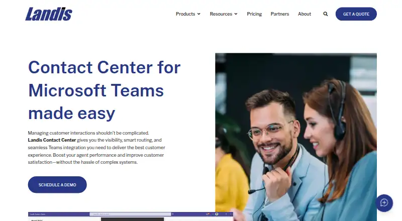 The Landis Contact Center homepage