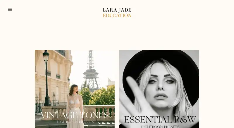 Lara Jade Lightroom Presets's website