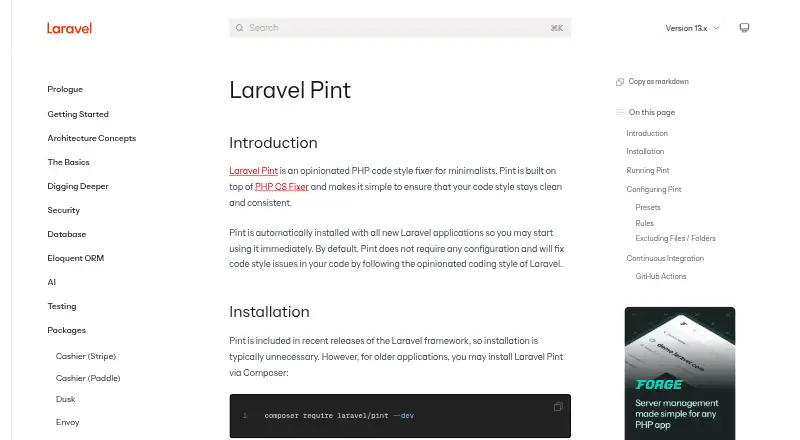 The Laravel Pint homepage
