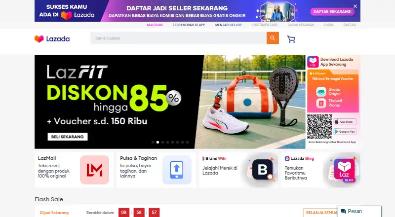 Lazada Indonesia's website