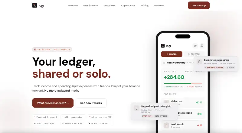 The ldgr homepage