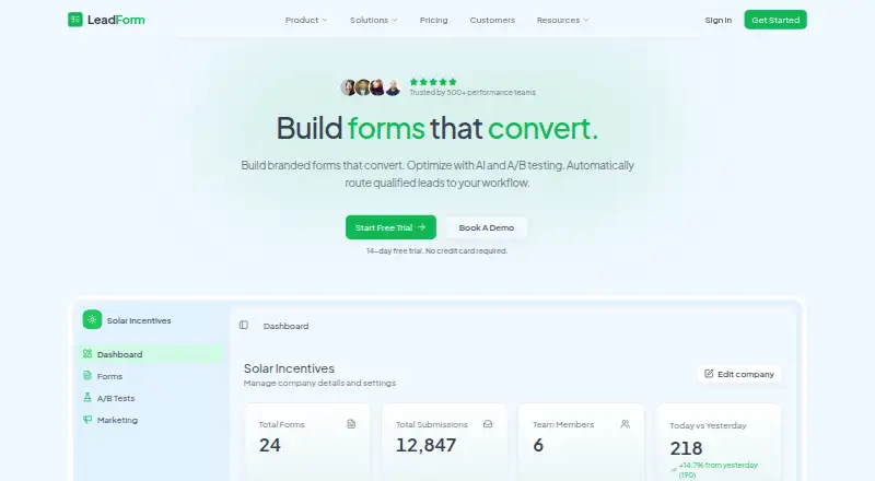 The Leadform homepage