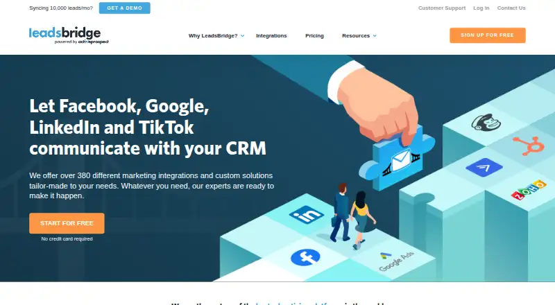 The LeadsBridge homepage