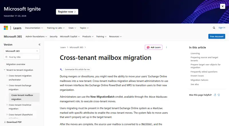 Microsoft Cross-tenant User Data Migration's website