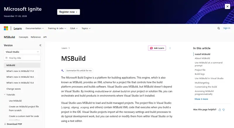 MSBuild's website