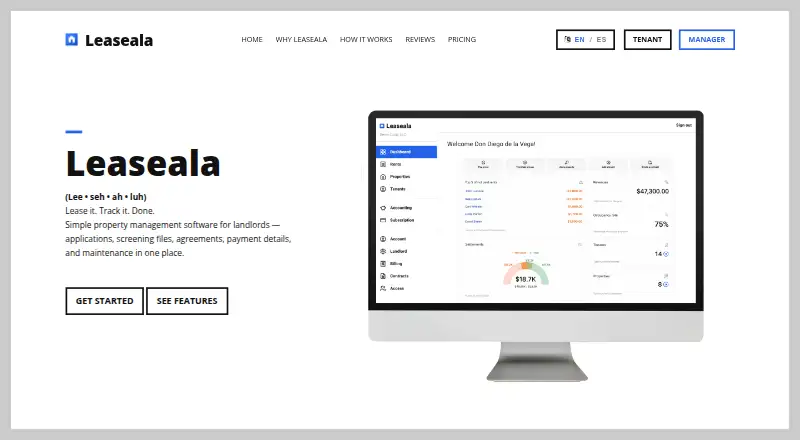 The Leaseala homepage