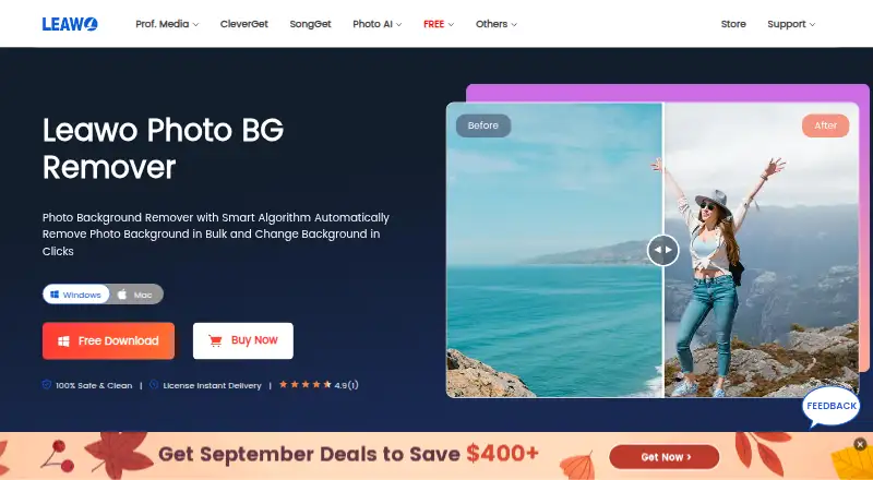 The Leawo Photo BG Remover homepage