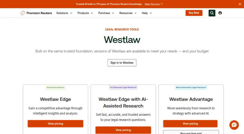 The Westlaw homepage