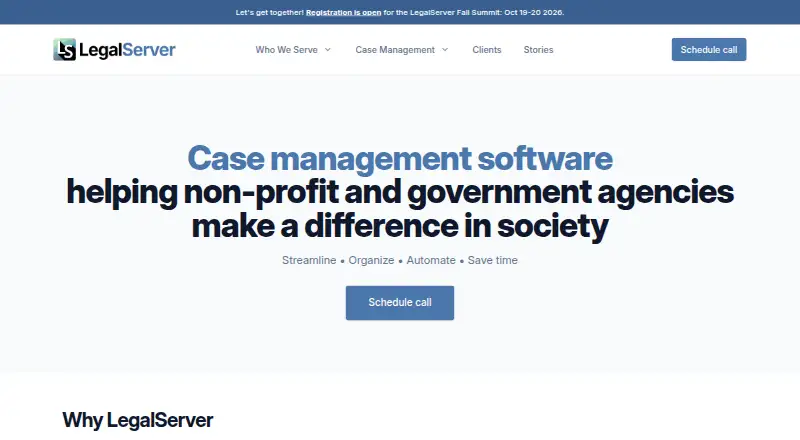 The LegalServer homepage