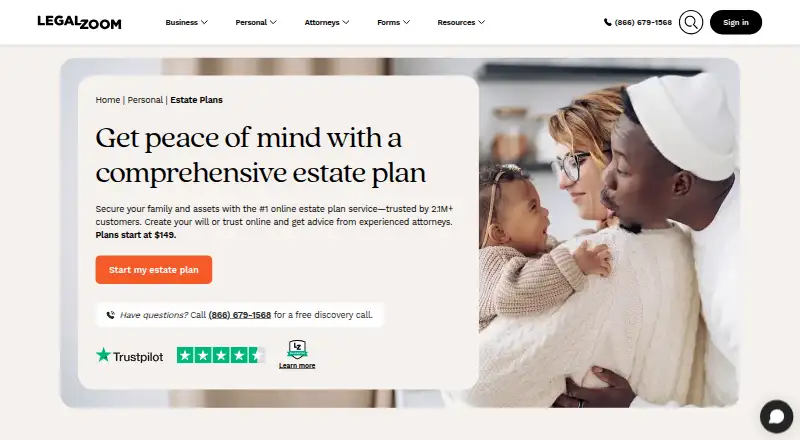LegalZoom Estate Planning's website