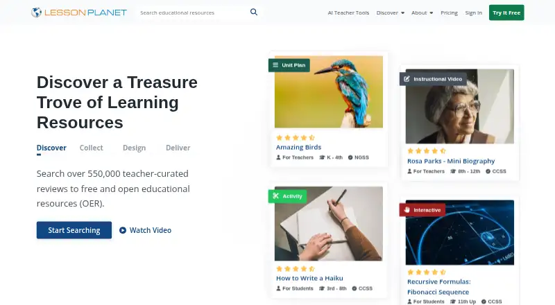 Lesson Planet's website