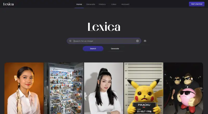 The Lexica homepage