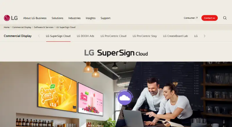 LG SuperSign Cloud's website