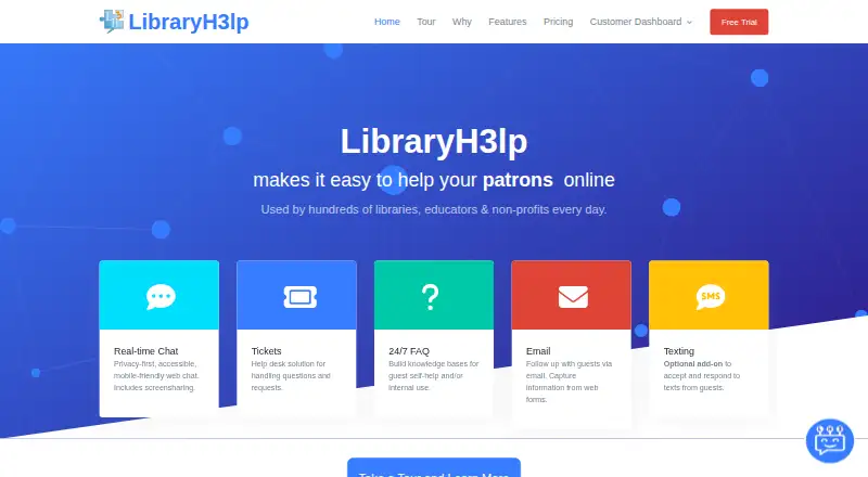 The LibraryH3lp homepage