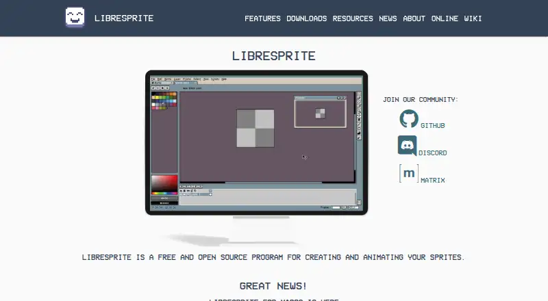 The LibreSprite homepage