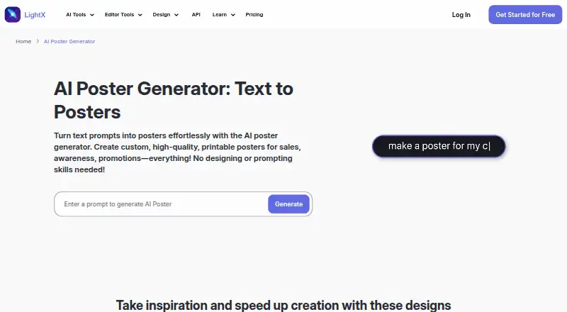 LightX AI Poster Generator's website