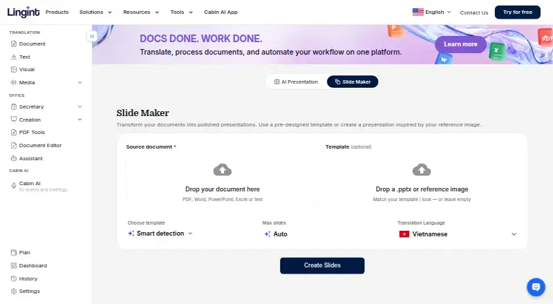 The Lingint Slide Maker homepage