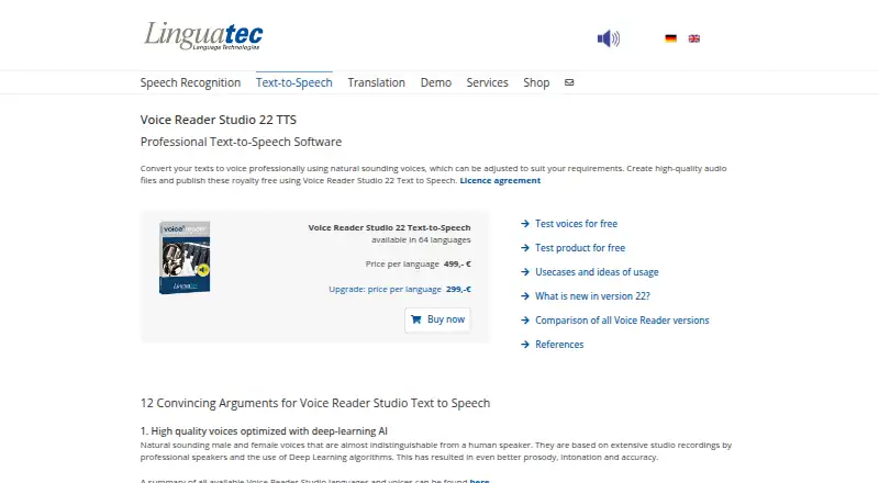 The Linguatec Voice Reader Studio homepage