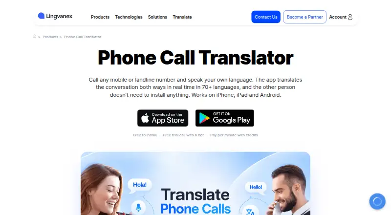 Lingvanex Phone Call Translator's website
