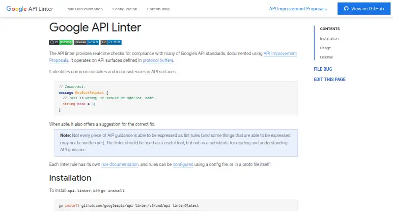 Google API Linter's website