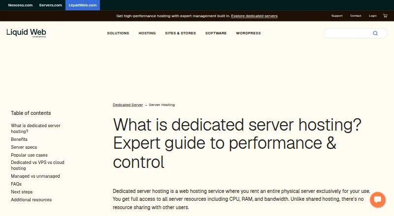 Liquid Web Dedicated Servers's website