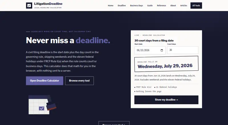 LitigationDeadline's website