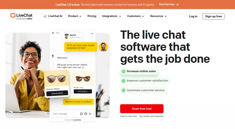 The LiveChat homepage