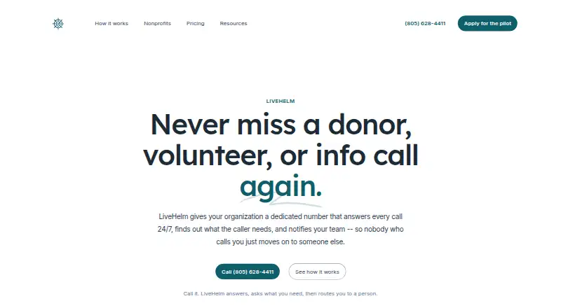 The LiveHelm homepage