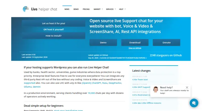 The Live Helper Chat homepage