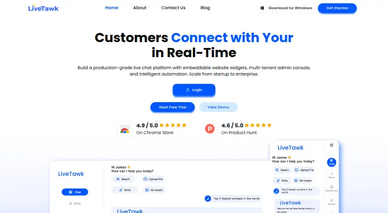 The LiveTawk homepage