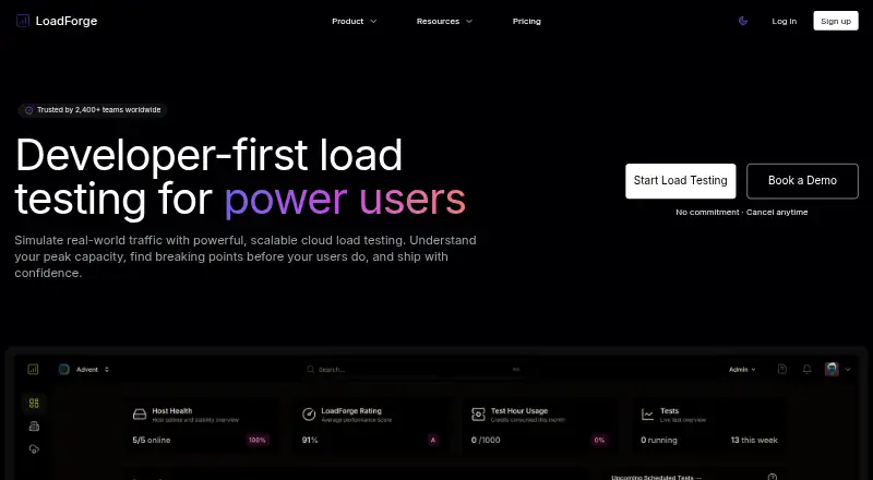 The LoadForge homepage
