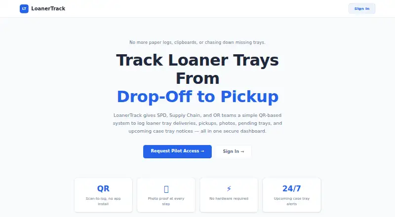 The LoanerTrack homepage