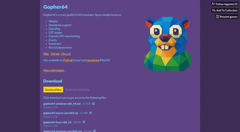 Gopher64's website