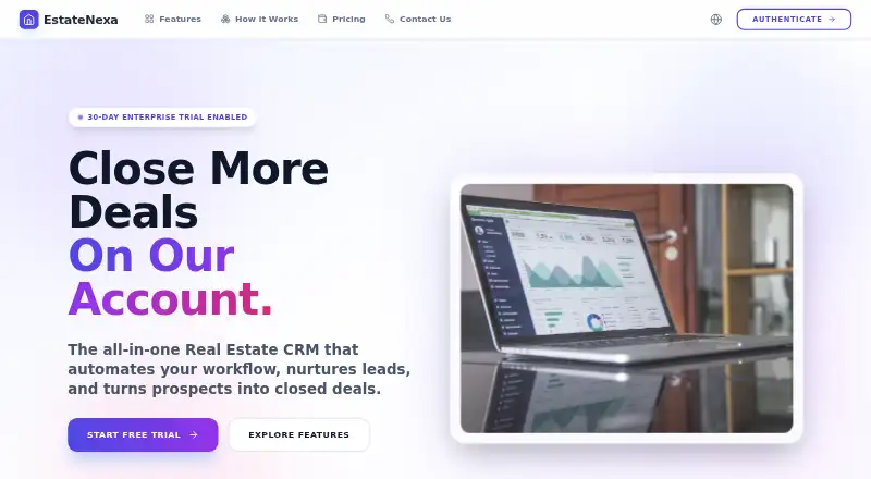 The EstateNexa CRM homepage