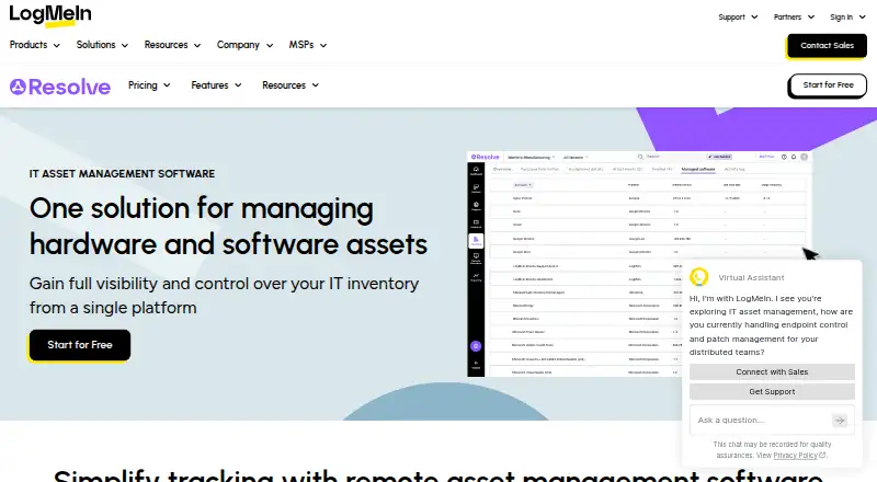 The LogMeIn Resolve IT Asset Management homepage
