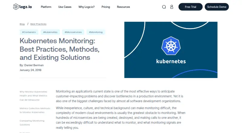 Logz.io Kubernetes Monitoring's website