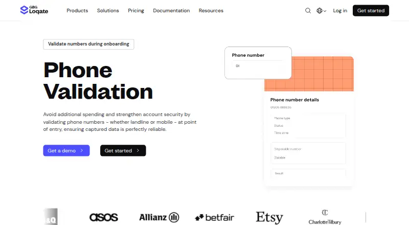 Loqate Phone Validation's website