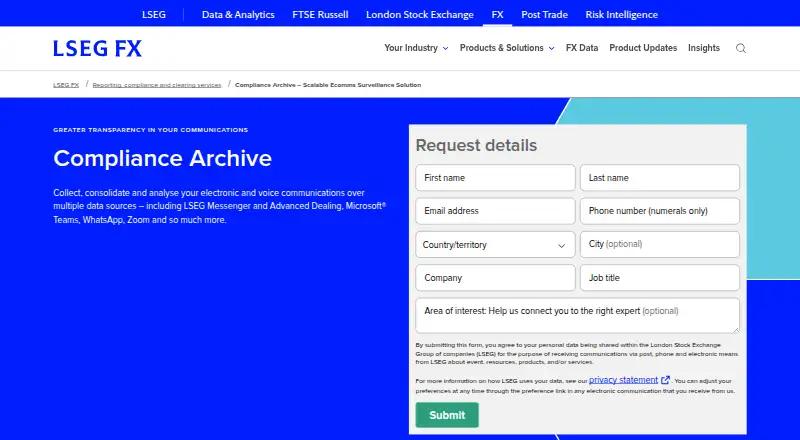 LSEG Compliance Archive's website