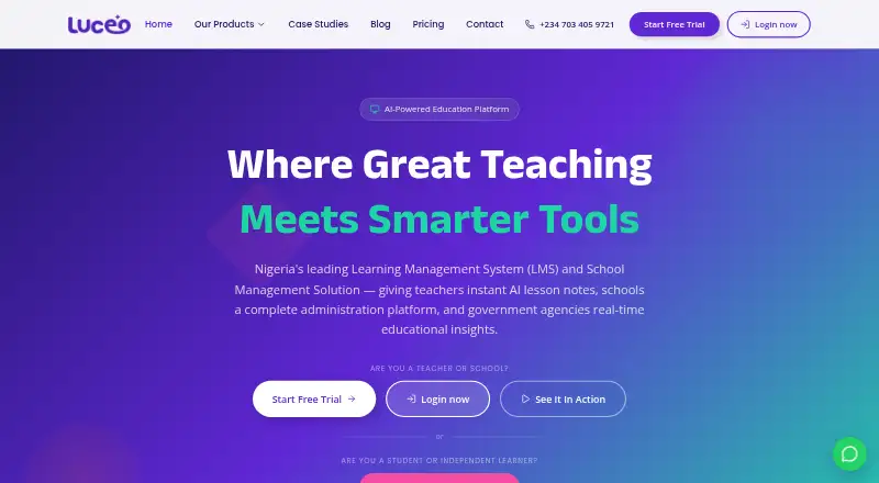 The Luceo Education Suite homepage