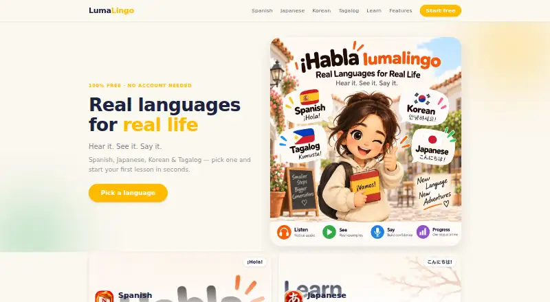 The LumaLingo homepage
