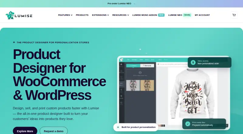 The Lumise homepage